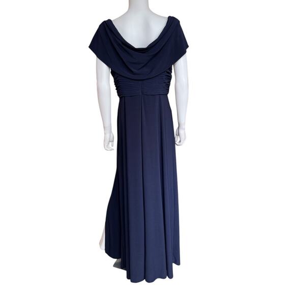 NEW ALEX EVENINGS Navy Cowl Neck Beaded Waist Evening Gown Size 14 - Picture 5 of 8